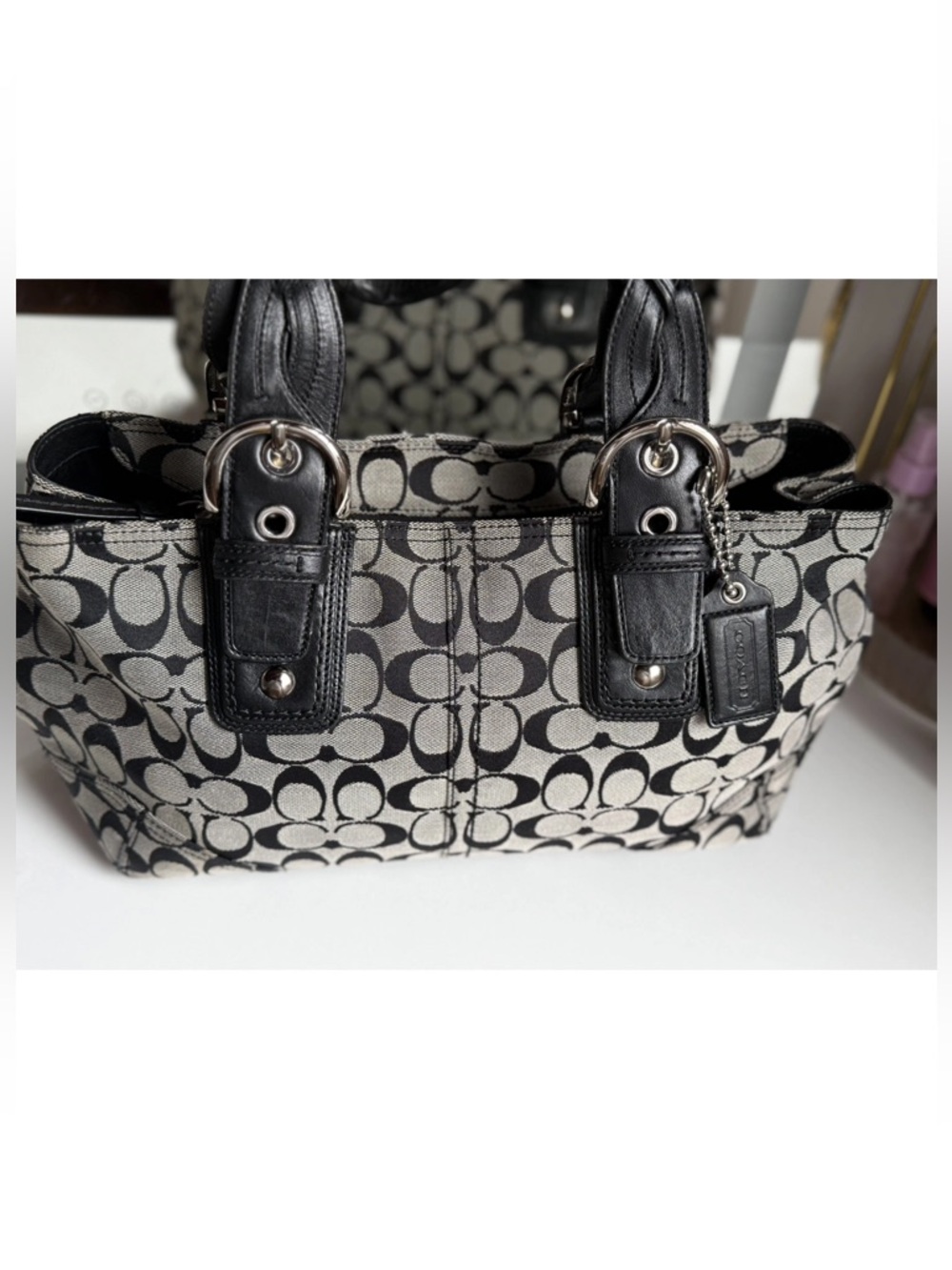 Coach Black and Gray Signature Canvas Shoulder Bag - Picture 4 of 9